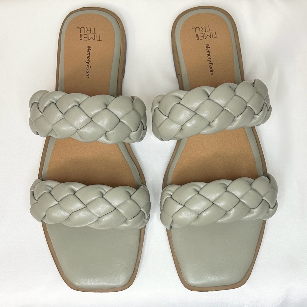 TIME and Tru Double Braided Sandals - Light Olive
